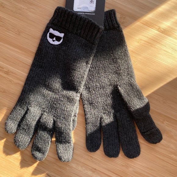 Karl Lagerfeld black knit gloves, NWT - Picture 2 of 4